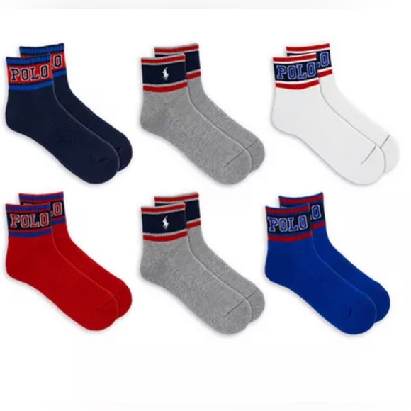 Polo Ralph Lauren Assorted Quarter Socks - 6 Pack - Picture 1 of 3